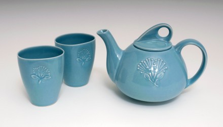 Pohutukawa Teapot and Beakers Aqua