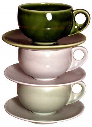 Three Coffee Cups and Saucers