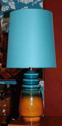 As seen in Mixt, (Stockist) Tall Dalek lamp base with turquoise lamp shade