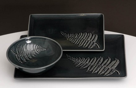 Silver Fern Platter and Bowl