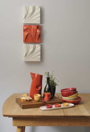 Kitchen setting in hot orange